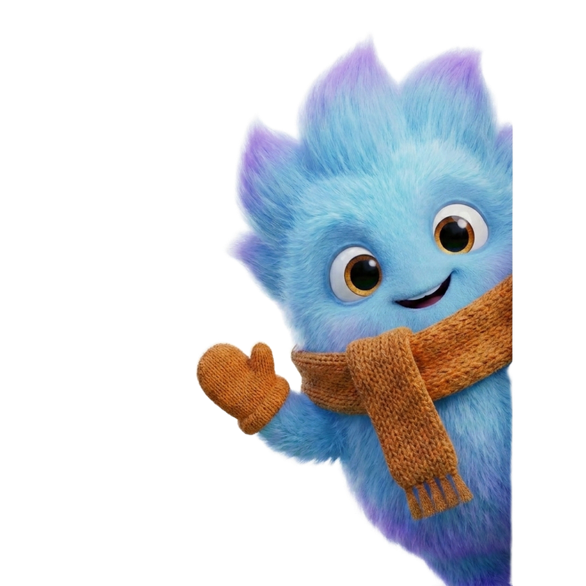 Fizz, the spark keeper, waving from the edge of the screen